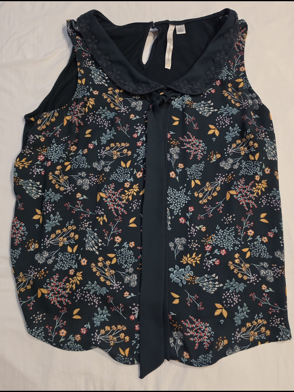 LC Lauren Conrad Navy Floral Tie-Neck Sleeveless Camisole Size Large